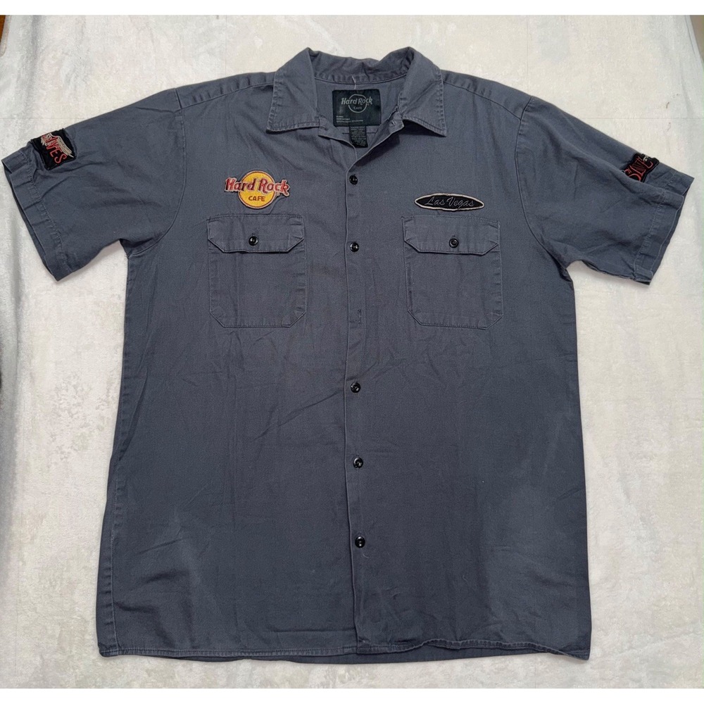 Hard Rock Cafe Men's Hollywood Short Sleeve Button-Up Shirt Gray Size XLarge